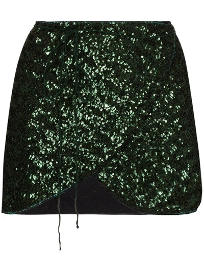 Oseree Paillettes Sequin Wrap Mini Skirt In Green