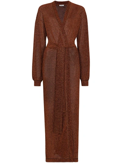 Oseree Lumière Belted Stretch-lurex Dressing Gown In Brown