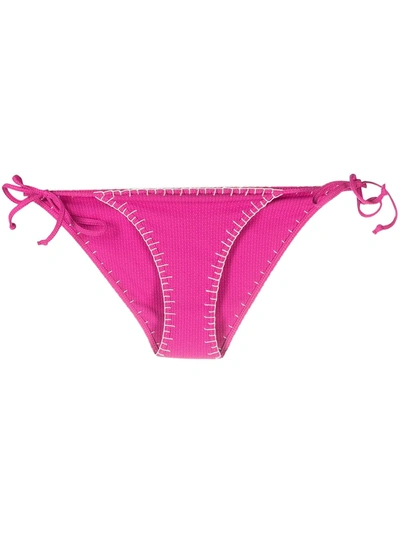 Marysia Sole Embroidered Seersucker Bikini Briefs In Pink