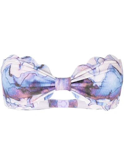 Marysia Antibes Scalloped Printed Stretch-crepe Bandeau Bikini Top In Lilac