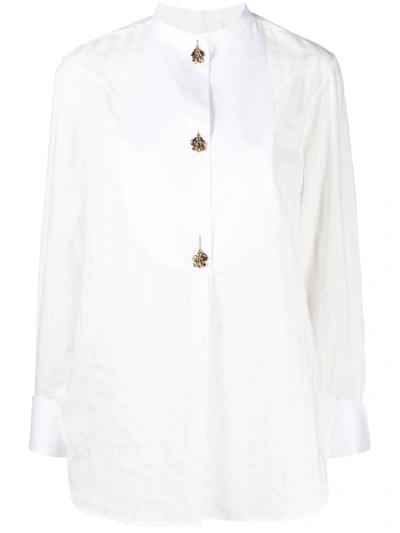 Chloé Embellished Striped Cotton-jacquard Shirt In White