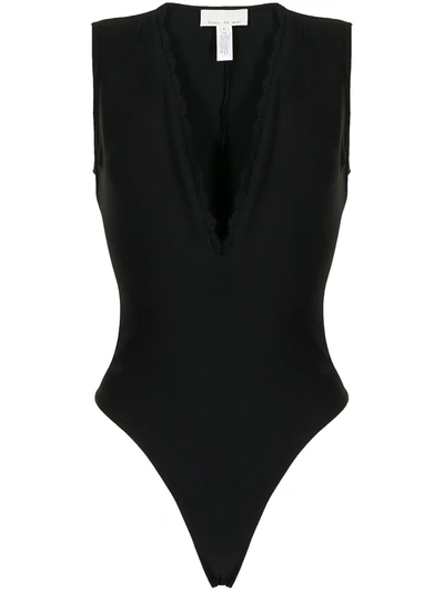 Fleur Du Mal Margo Lace-trimmed Stretch-jersey Thong Bodysuit In Black