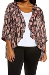 Bobeau Emily Floral Waterfall Jacket In Mauve Snake