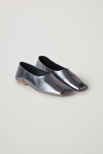 Cos Metallic Leather Ballerina Shoes In Silver