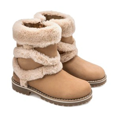 Mayoral Kids'  Camel Faux Fur Detailed Zip Up Leather Boots In Brown