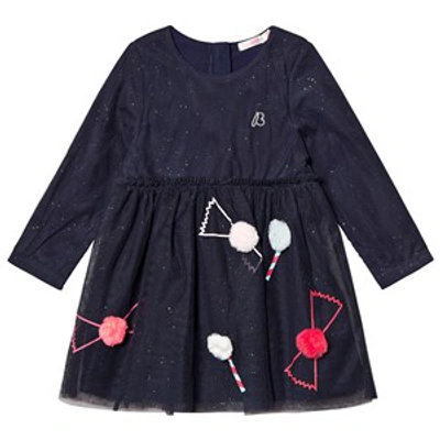 Billieblush Kids'  Navy Tulle Dress With Pom Pom Sweet Detail