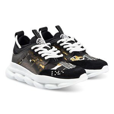 Versace Kids' Black And Gold Broque Print Chain Reaction Trainers