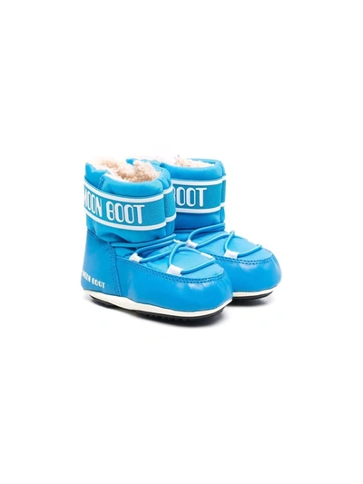 Moon Boot Baby Leather-paneled Boots In Light Blue