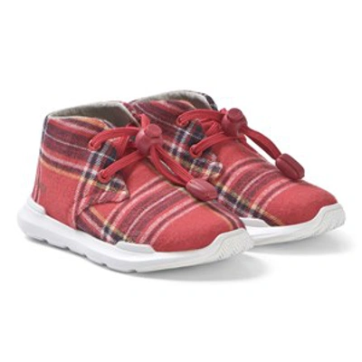 Akid Red Plaid Print Trainers