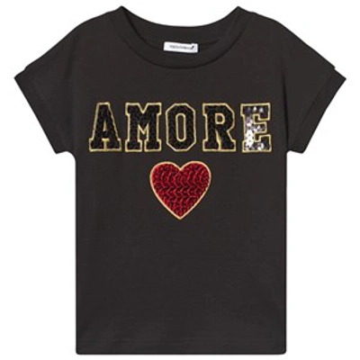 Dolce & Gabbana Babies'  Black Amore Heart Sequin T-shirt