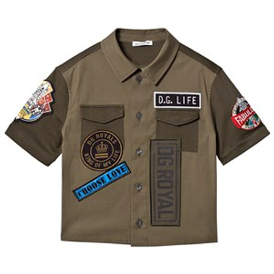 Dolce & Gabbana Babies'  Khaki Military Patch Short Sleeve Shirt In Green