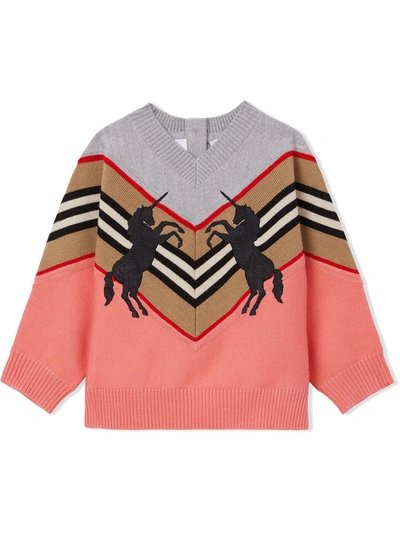 Burberry Babies' Unicorn Embroidered Jumper In Peach