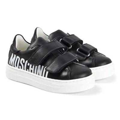 Moschino Black Branded Velcro Leather Trainers