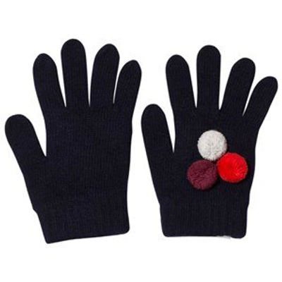 Il Gufo Kids' Navy And Multi Pom Pom Knit Gloves