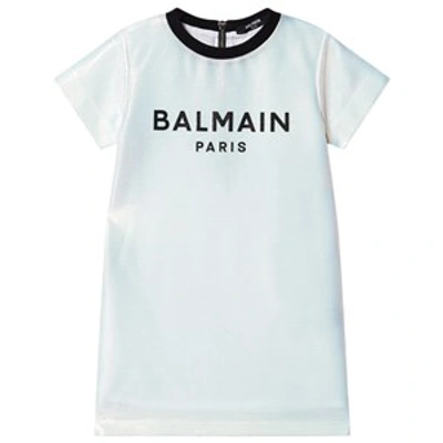 Balmain Babies' Holographic Branded Dress In White