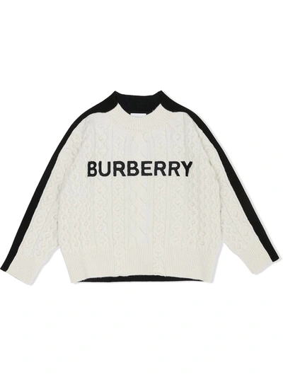 Burberry Teen Logo Cable Knit Jumper In White
