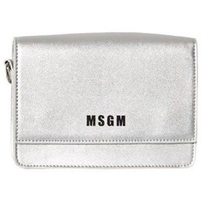 Msgm Silver Coloured Branded Crossbody Bag