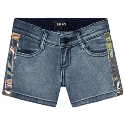 Dkny Babies'  Blue Light Wash Denim Shorts With Iridescent Stripes In Grey