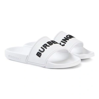 Burberry White Furley Logo Slide Sandals