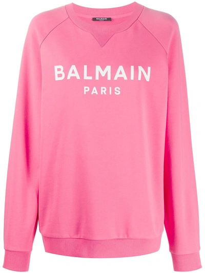 Balmain Pink & White Logo Sweatshirt In Pink,white
