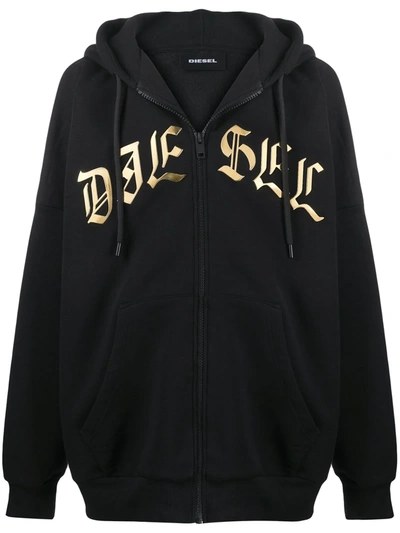 Diesel  Metallic Logo Zip-up Hoodie In Black