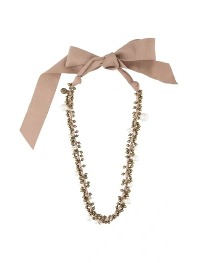 Pre-owned Lanvin Pearl-embellished Beaded Necklace In Pink