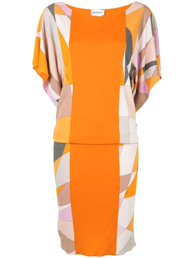 Pre-owned Emilio Pucci Geometric Print Panelled Dress In Orange