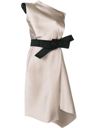 Pre-owned Lanvin Silk One-shoulder Cocktail Dress In Brown