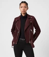 Allsaints Balfern Suede Moto Jacket In Bordeaux Red