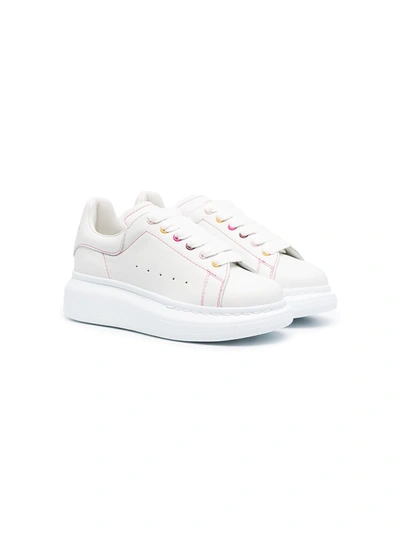 Alexander Mcqueen Kids' Oversized Leather Sneakers In White