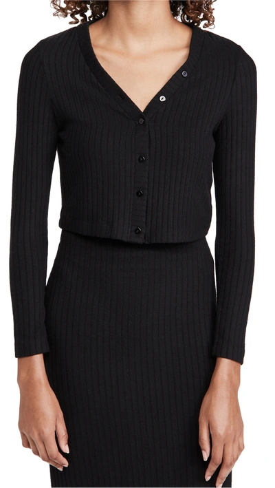 Enza Costa Sweater Rib Cropped Cardigan In Black