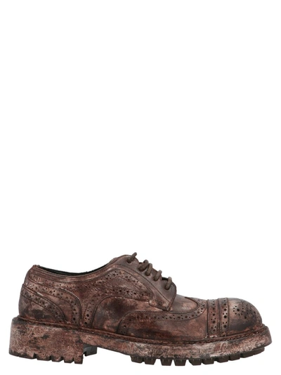 Dolce & Gabbana Distressed Brogue Shoes In Brown