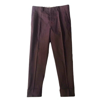 Pre-owned Marni Linen Trousers In Burgundy