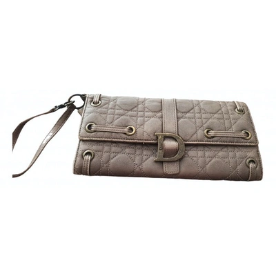 Pre-owned Dior Leather Clutch Bag In Metallic