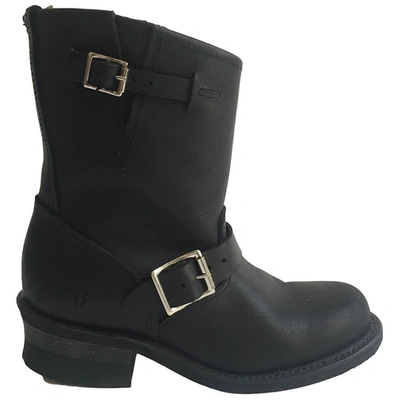 Pre-owned Frye Leather Biker Boots In Black
