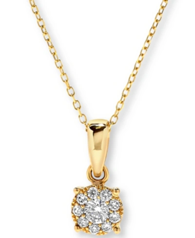 Macy's Diamond Halo Cluster Pendant Necklace (1/4 Ct. T.w.) In 14k Gold In Yellow Gold
