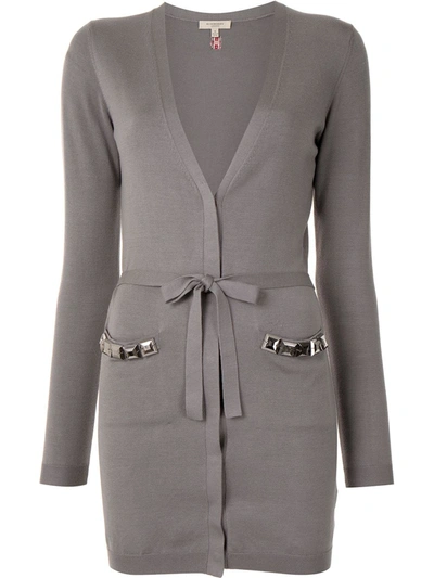 Pre-owned Burberry V-neck Belted Cardigan In Grey