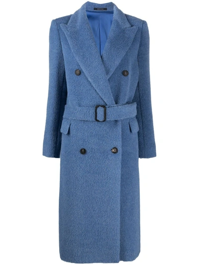 Tagliatore Double-breasted Belted Coat In Blue