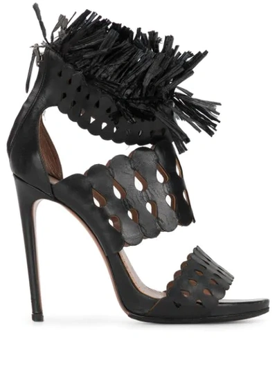 Pre-owned Alaïa High-heel Fringed Sandals In Black