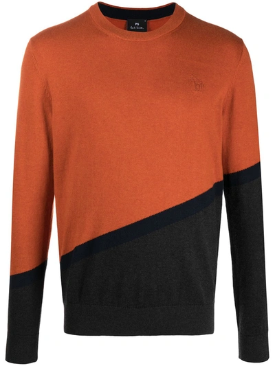Ps By Paul Smith Colour-block Jumper In Orange