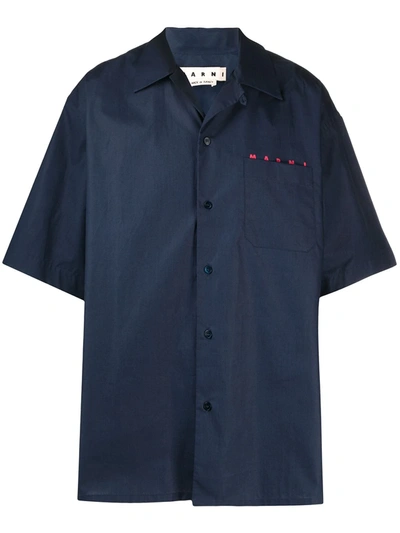Marni Logo-print Short-sleeve Shirt In Blue