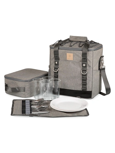 Picnic Time Pt-frontier Picnic 23-piece Flatware & Utility Cooler Set In Heathered Gray