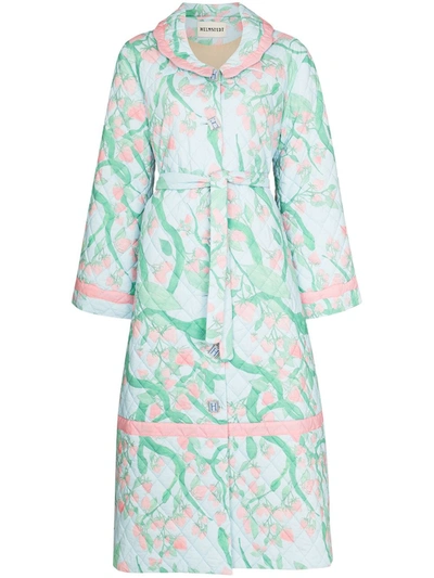 Helmstedt Quilted Strawberry Print Dressing Gown In Blue