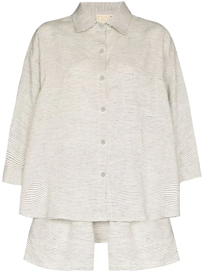 Deiji Studios Pinstripe Linen Two-piece Pyjama Set In Neutrals