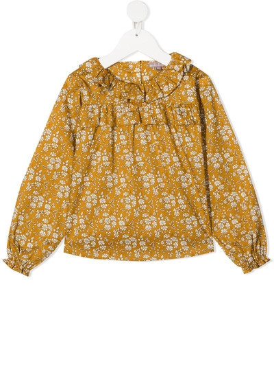 Emile Et Ida Kids' Floral Print Blouse In Yellow