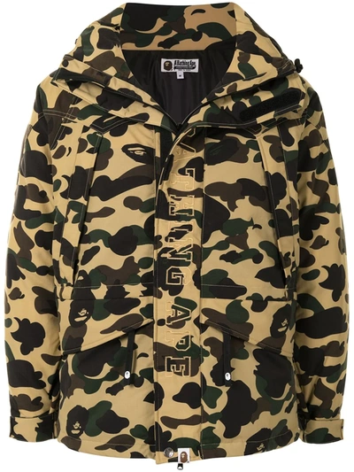 A Bathing Ape Camouflage Print Hooded Jacket In Green
