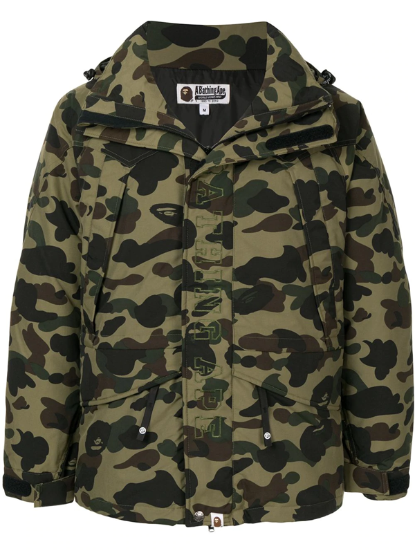 A Bathing Ape Camouflage Print Hooded Jacket In Green | ModeSens