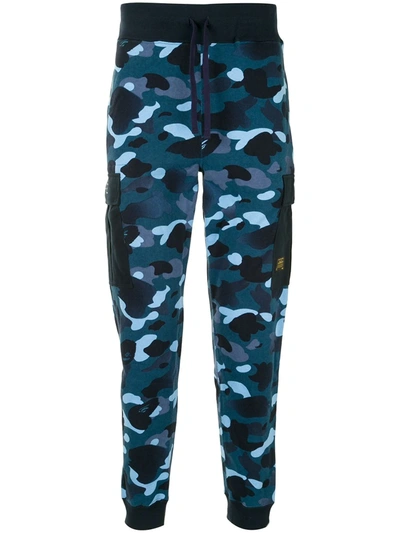 A Bathing Ape Camouflage-print Cargo Track Trousers In Blue