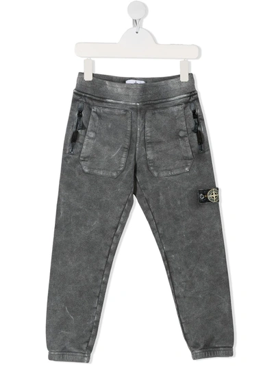 Stone Island Kids' Faded Effect Trousers In Grey