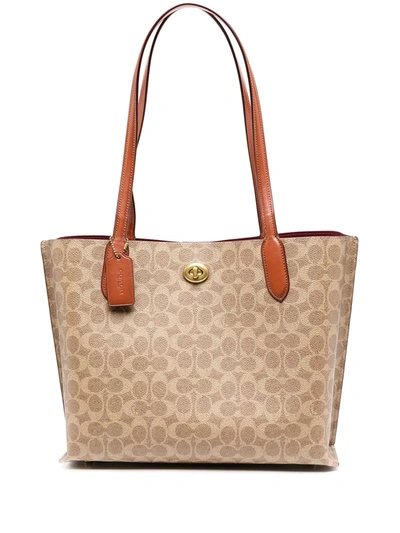 Coach Printed Leather Tote Bag In Tan